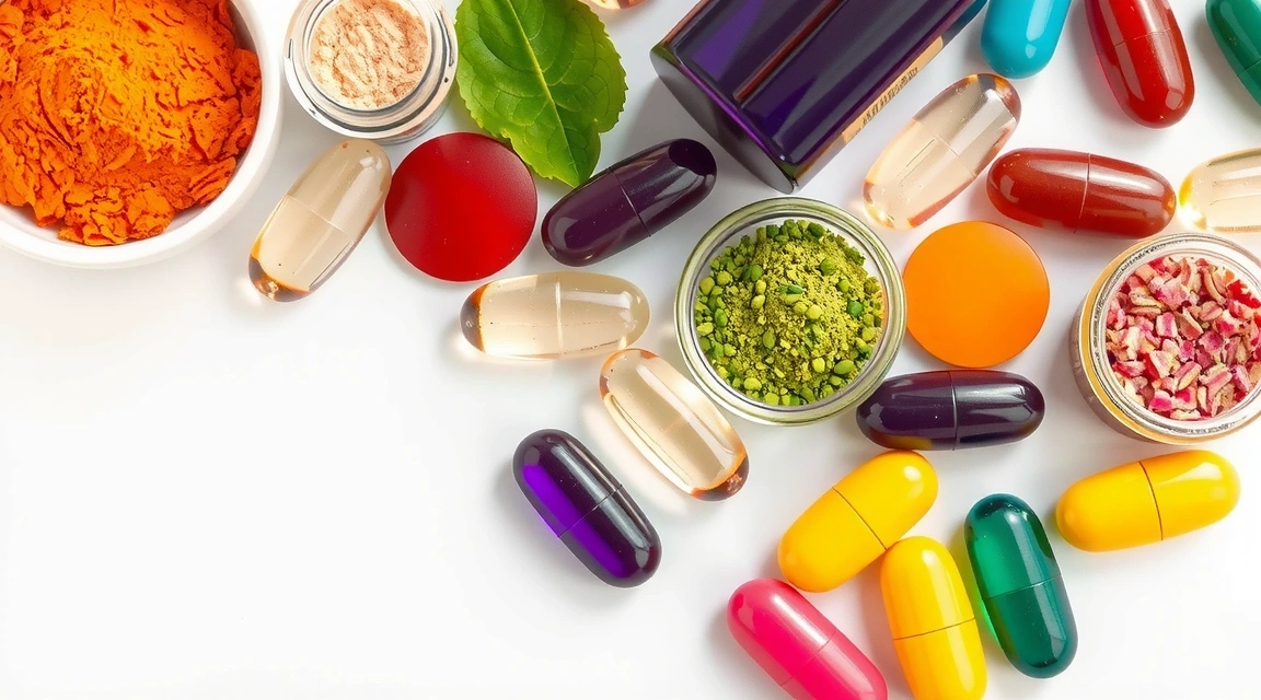 Various colorful dietary supplements in clear capsules