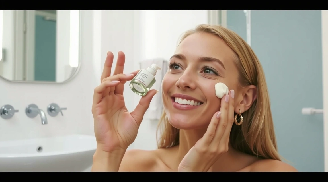 Woman applying a natural skincare product to her face