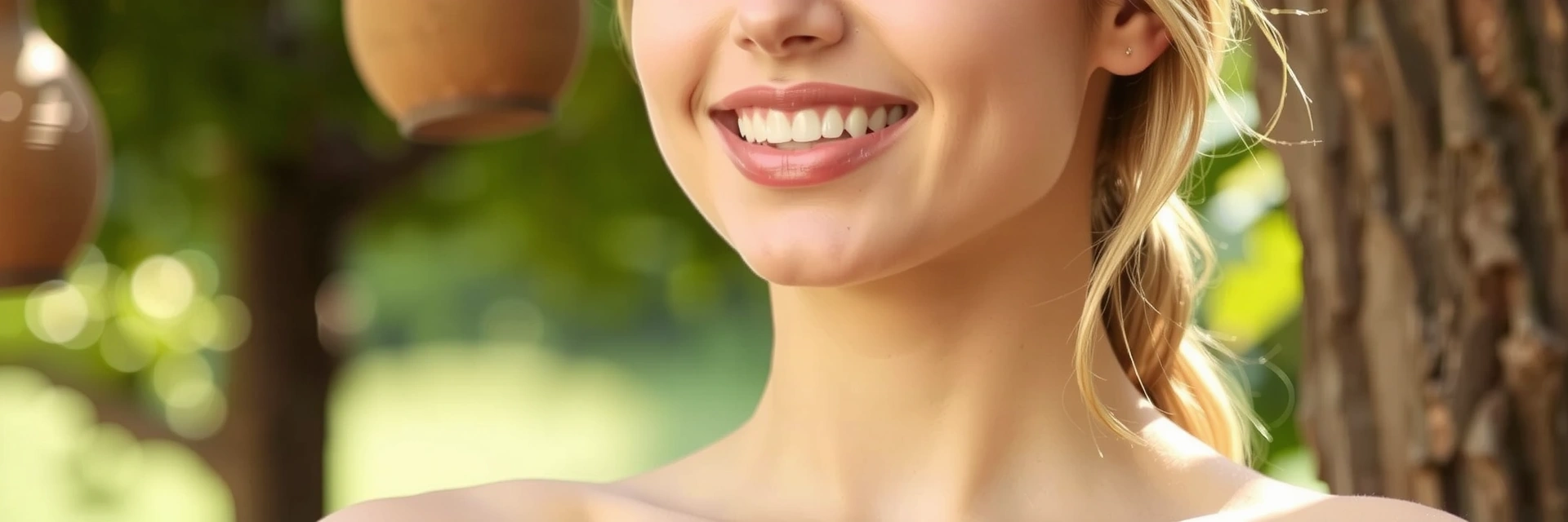 Radiant woman with healthy skin and hair, embodying natural beauty and vitality.